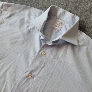 Brooks Brothers Dress Shirt Men's 16 33 Blue Checks Egyptian Cotton Made‎ in USA